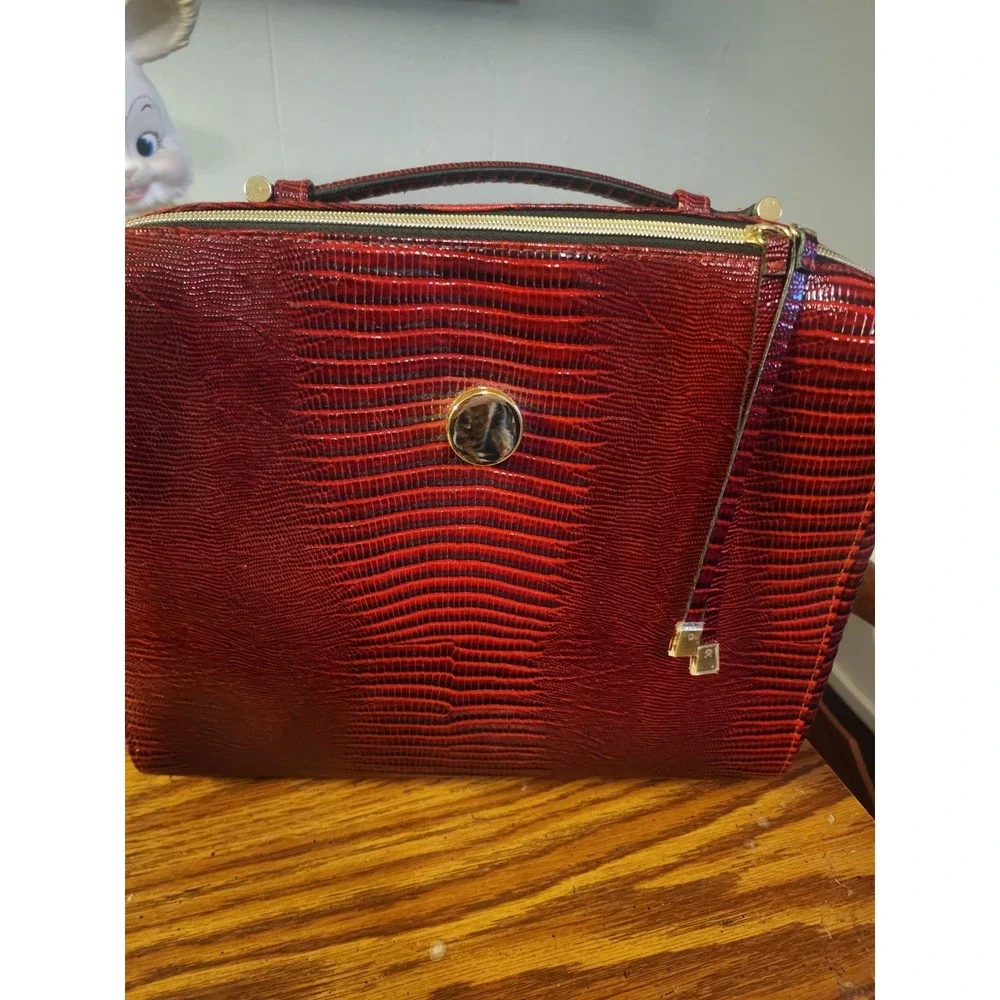 Vintage Estee Lauder Large Red Cosmestic Briefcase Faux Crocodile Plus Extra